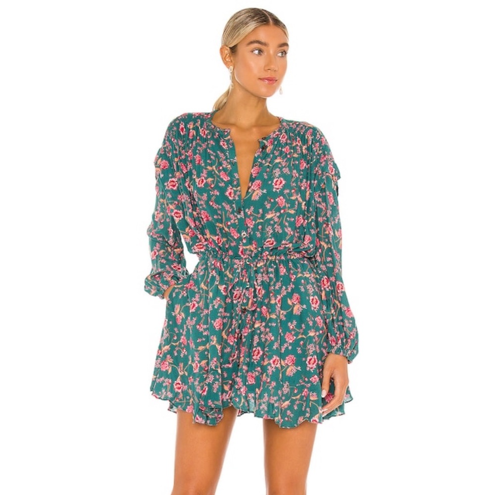 Free People Flower Fields Mini Dress Emerald Combo - S